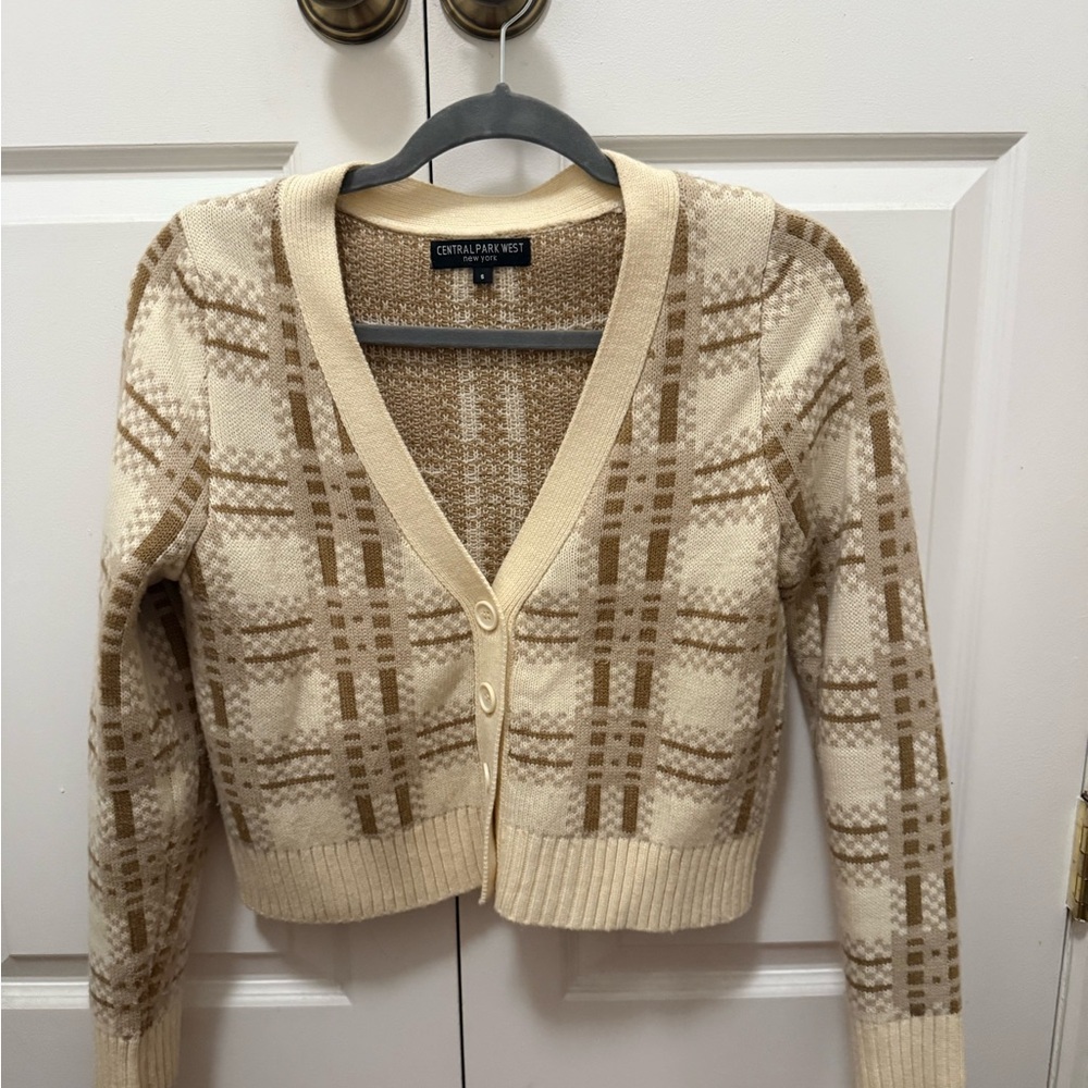 Central Park West Plaid Cream and Tan Cardigan